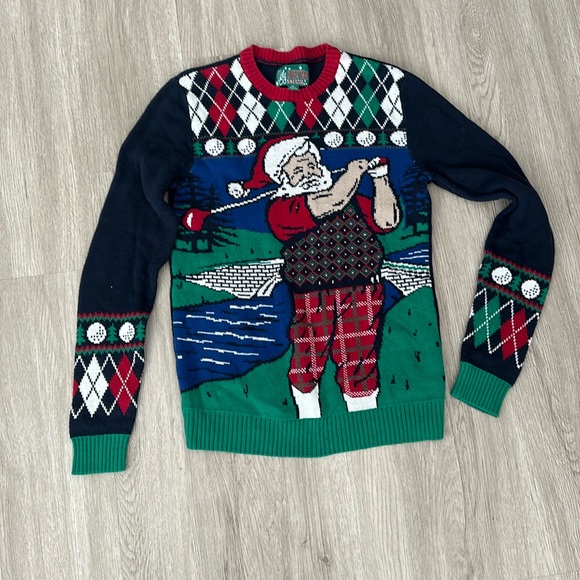 Ugly Christmas Sweater Other - Uy Christmas sweater Santa playing golf size Small